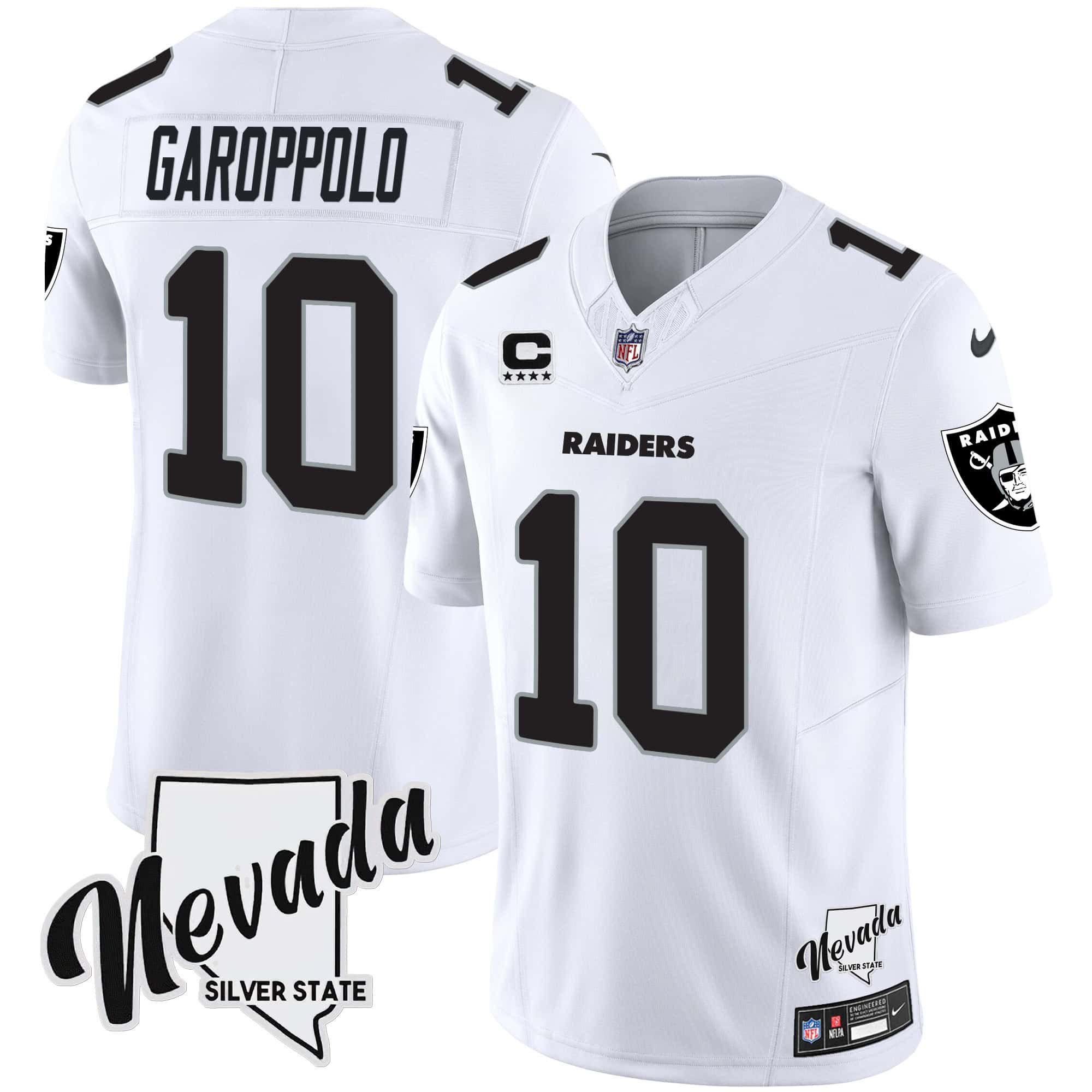 Men Oakland Raiders #10 Garoppo White 2024 Nike Nevada Silver State Patch Vapor NFL Jersey